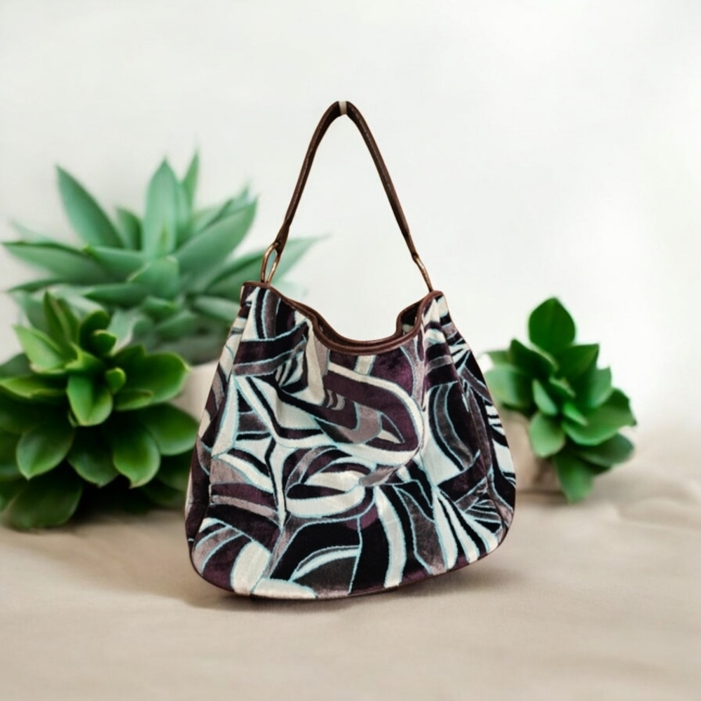 Stylish Abstract Pattern Brown Suede Satchel